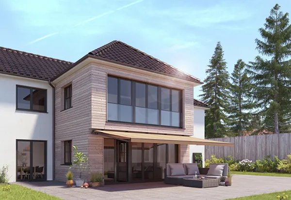 Gelenkarmmarkise in Gelb