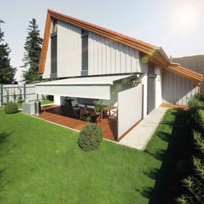 Weiße Seitenmarkise